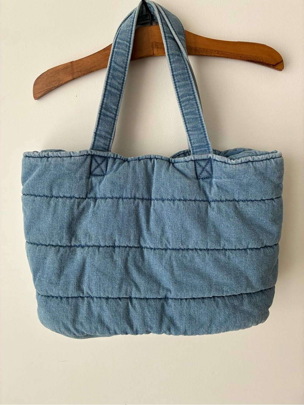 GAP Bag Quilted Denim Puffer Tote Bag in Light Blue